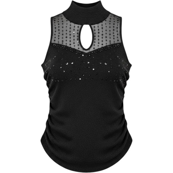 Cable & Gauge Tops - Cable & Gauge Womens Black Metallic Knit Mock‎ Neck Sequin Mesh Top Medium